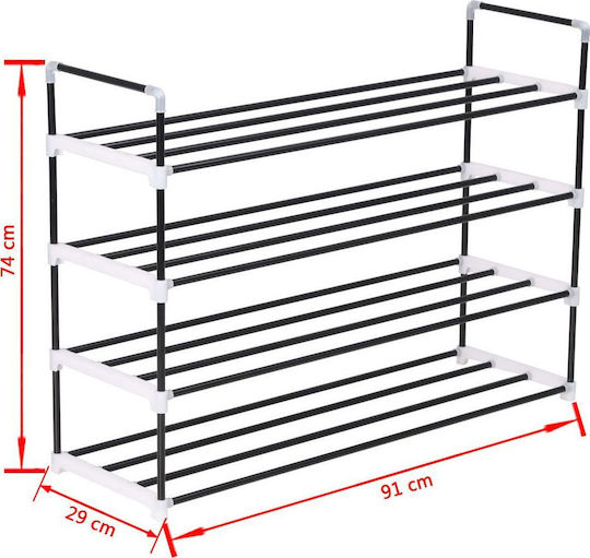 Plastik Schuhschrank mit 4 Regalen Schwarz L91xW29xH74cm