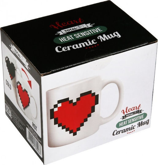 Kikkerland Pixel Heart Промяна на топлината Чаша Керамично Бяла 330мл