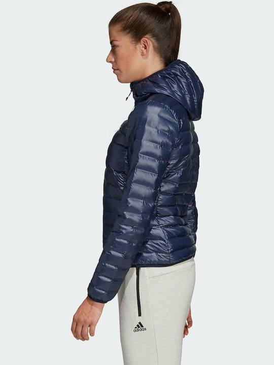 Adidas Varilite Κοντό Γυναικείο Puffer Μπουφάν για Χειμώνα Navy Μπλε