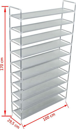 Metalică Suport pentru pantofi cu 10 Rafturi Argint L100xW29.5xH170cm
