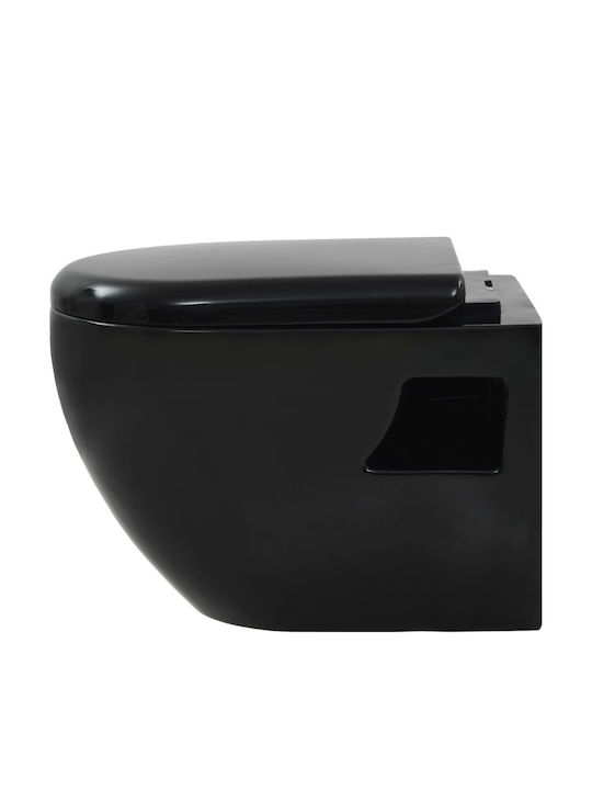 vidaXL Wandhängende Toilette mit Spülung mit Deckel Sanftes Schließen Schwarz