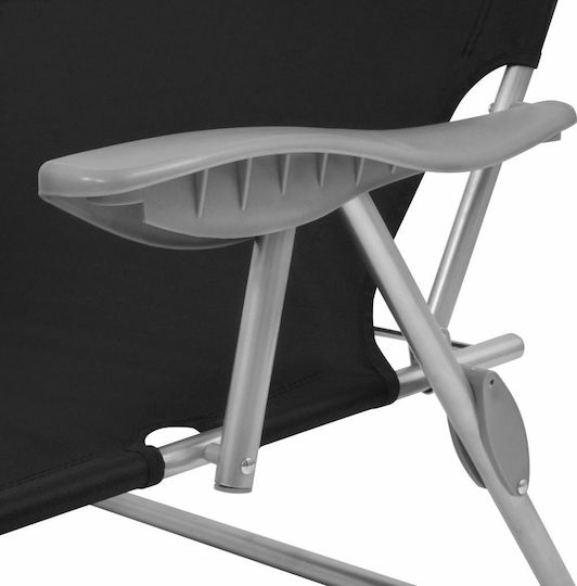 vidaXL Foldable Steel Beach Sunbed Black with Shader 189x58x27cm