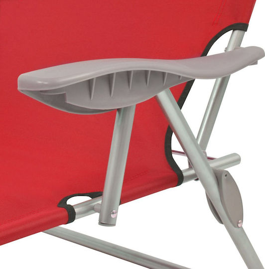 vidaXL Șezlong de plajă Roșu Pliabil Oțel cu Parasolar 189x58x27cm