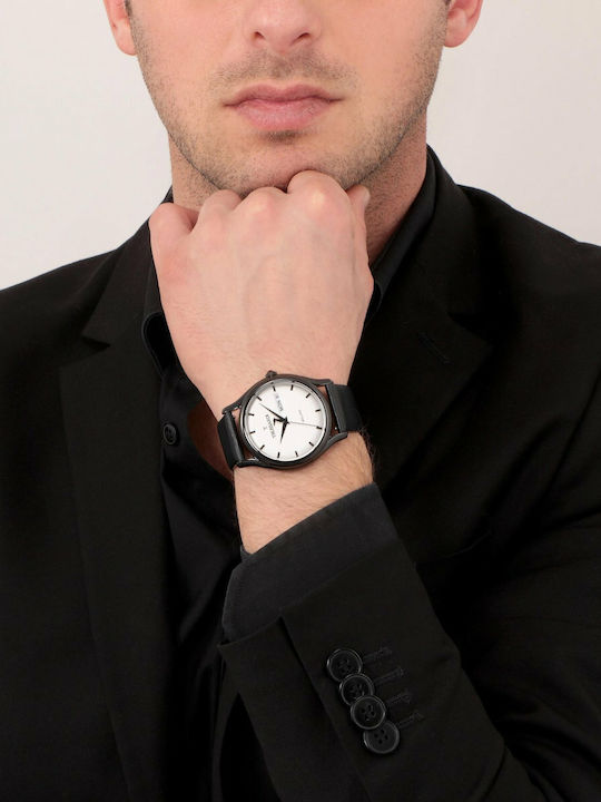 Trussardi T Light Herrenuhr 43mm Batterie mit Schwarz Lederarmband