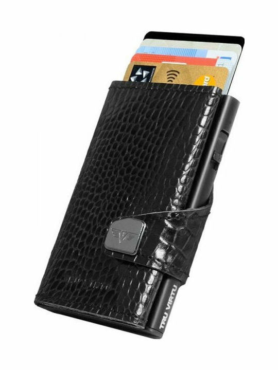 Click & Slide Leather Men's Wallet Cards with RFID and Slide Mechanism Black