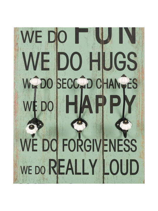 vidaXL Vintage Wall Hanger Happy Love Wooden 12 Hooks Green 40x120cm