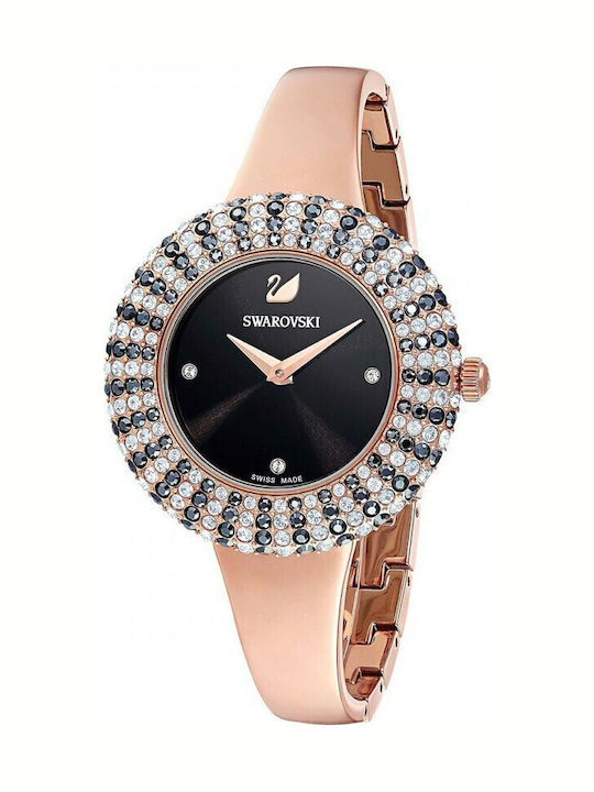 Swarovski Crystal Rose Metal Bracelet Black Watch with Battery Mechanism Swarovski Crystal Rose Metal Bracelet Black Watch with Battery Mechanism
