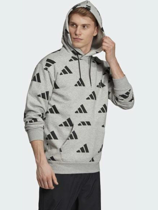 Adidas Athletics Pack Allover Men's Sweatshirt with Hood and Pockets Heather Grey