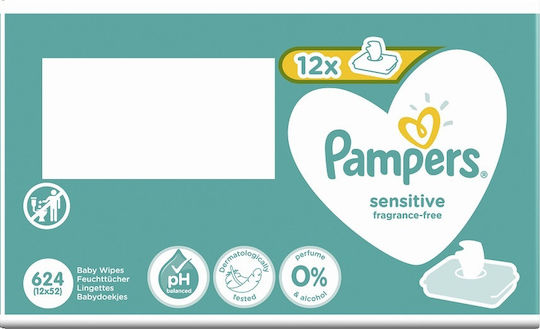 Pampers Sensitive Hypoallergenic Baby Wipes Fragrance Free Alcohol Free Parabens Free 12x52pcs
