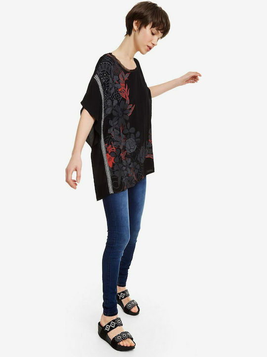 Desigual Donna Women's Blouse Short Sleeve Floral Black