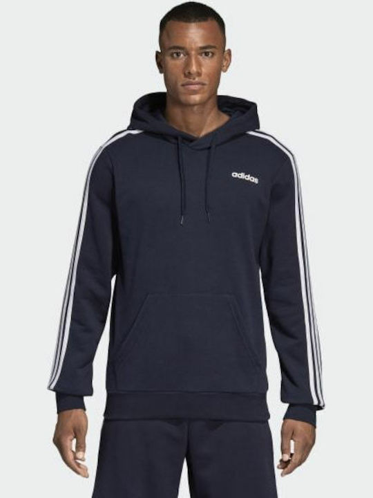 Adidas Essentials 3-Stripes Ανδρικό Φούτερ με Κουκούλα και Τσέπες Fleece Legend Ink