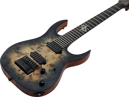 Solar Guitars S1.7 PB ETC Electric Guitar 7 Strings Stratocaster Style with HH Pickups Arrangement Poplar Burl Burst