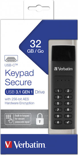 Verbatim Keypad Secure 32GB USB 3.1 Стик с връзка USB-C Черен