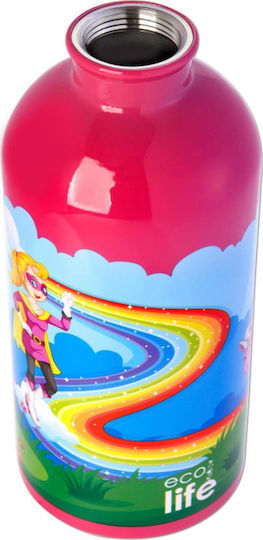 Ecolife Kinderflasche Rostfreier Stahl mit Pop-Up-Verschluss Fuchsie 500ml
