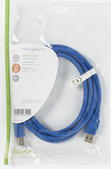 Nedis 2m USB 3.0 Cable A-Male to B-Male Blue (CCGP61100BU20)