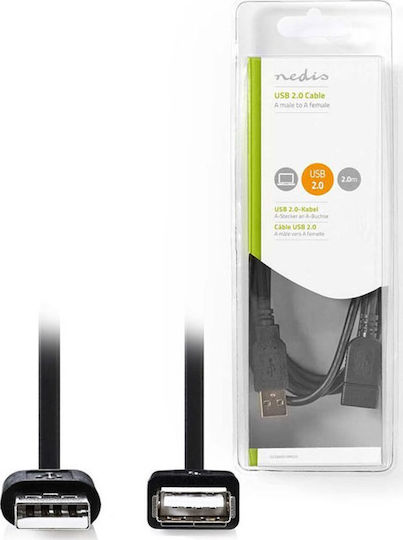 Nedis USB 2.0 Cable USB-A male - USB-A female Μαύρο 2m CCGB60010BK20