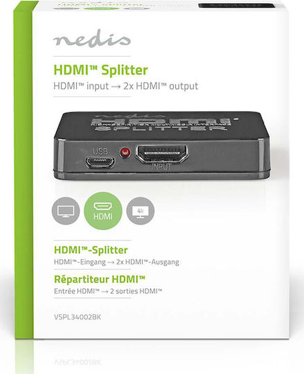 Nedis VSPL34002BK UHD 1 вход/2 изходи HDMI Сплитер VSPL34002BK