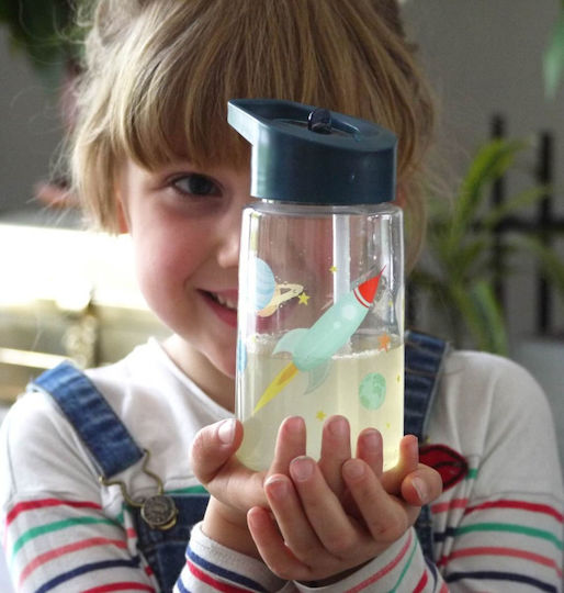 A Little Lovely Company Kids Water Bottle Plastic with Straw 450ml