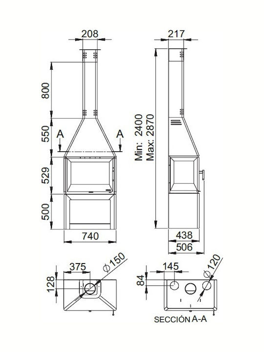 Boreal CH5000 Șemineu cu inserție Lemn Ventilație 10.5kW Trei fețe cu o ușă care se deschide Boreal CH5000 Șemineu cu inserție Lemn Ventilație 10.5kW Trei fețe cu o ușă care se deschide