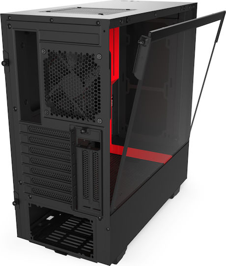NZXT H510i Gaming Midi Tower Computer Case with Side Window and RGB Lighting Red