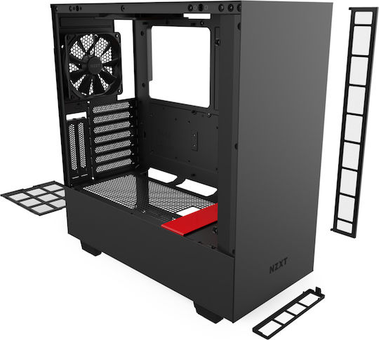 NZXT H510i Gaming Midi Tower Computer Case with Side Window and RGB Lighting Red