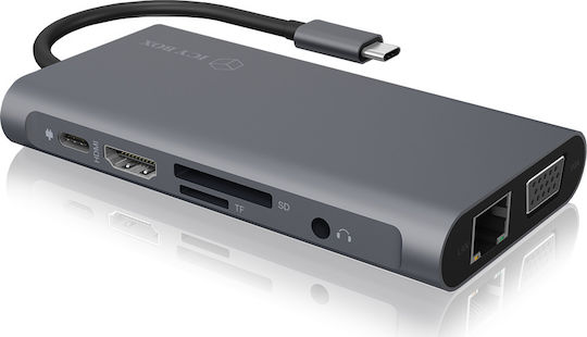 Icy Box USB-C Docking Station με HDMI 4K PD Ethernet και σύνδεση 2 Οθονών Γκρι (IB-DK4040-CPD)