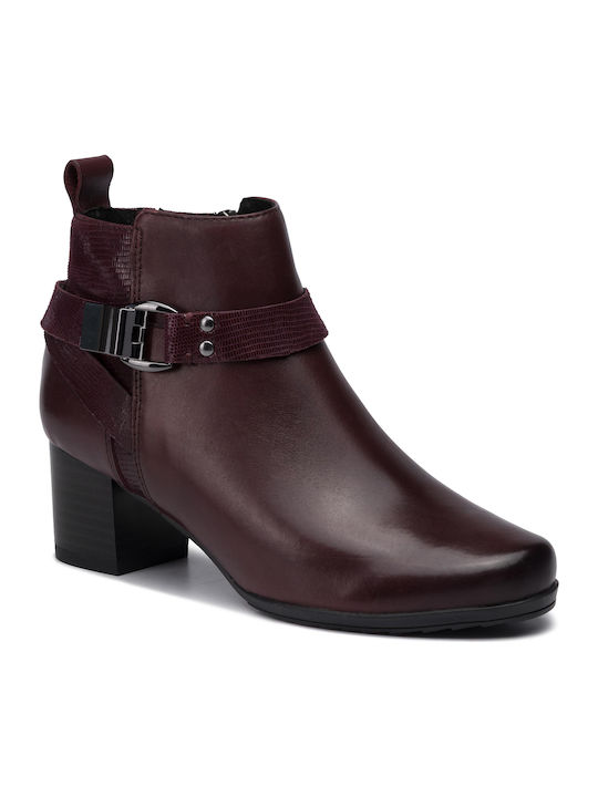 Caprice Leather Women's Ankle Boots Burgundy