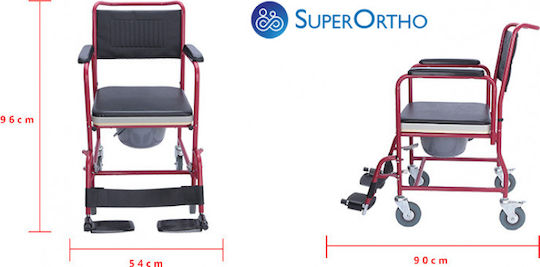 SuperOrtho Αναπηρικό Αμαξίδιο Μπάνιου Απλού Τύπου 44cm Commode1R Κόκκινο