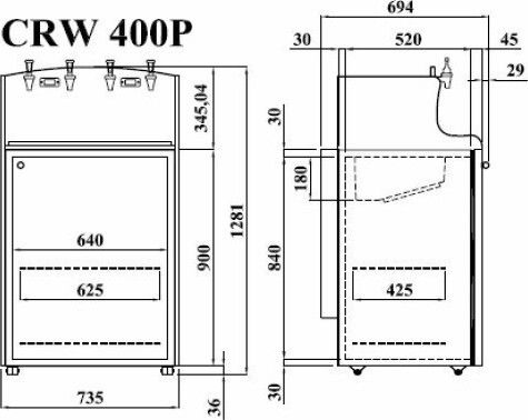Crystal SA CRW 400P Gewerblicher Weinkühlschrank 280Es mit Betriebstemperatur +2°C / +10°C L76.5 x B71 x H137.5cm