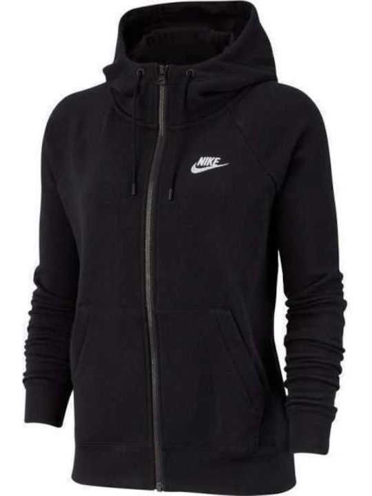 Sportswear Essentials Γυναικεία Ζακέτα Φούτερ με Κουκούλα Μαύρη