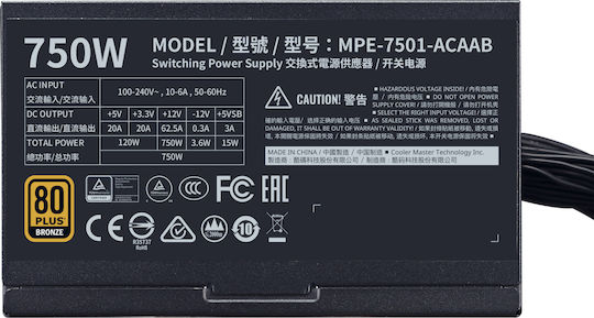 CoolerMaster MWE 750 Bronze rev. 2.0 750W Black Computer Power Supply Full Wired 80 Plus Bronze
