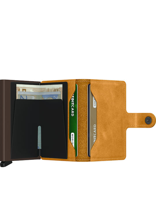 Miniwallet Vintage Δερμάτινο Ανδρικό Πορτοφόλι Καρτών με RFID και Μηχανισμό Slide Κίτρινο