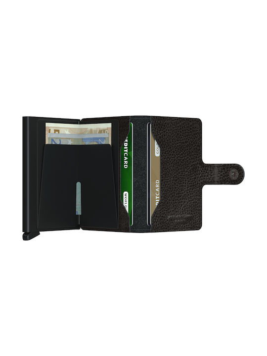 Miniwallet Veg Leather Men's Wallet Cards with RFID and Slide Mechanism Black