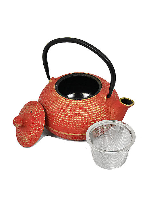 Teapot with Filter Cast Iron Gold Red 500ml