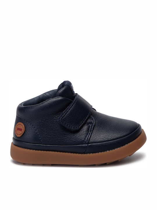 Camper Bryn Kids Leather Anatomic Boots with Hoop & Loop Closure Navy Blue