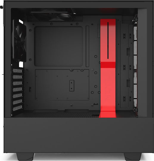 NZXT H510i Gaming Midi Tower Computer Case with Side Window and RGB Lighting Red