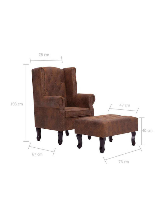 Bergère with Footstool from Leatherette Brown 78x67x108cm