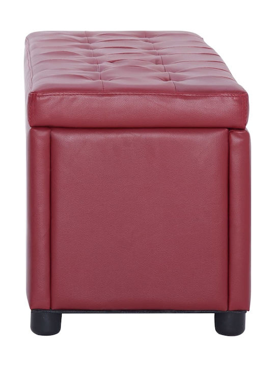 Stool For Living Room With Storage Space Upholstered with Leatherette Burgundy 87.5x36x40cm