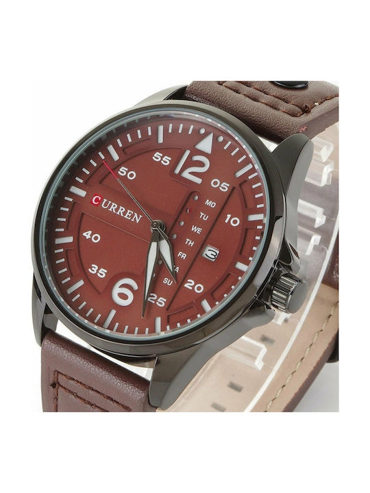 Curren Watch Battery with Brown Leather Strap