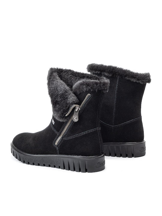 Leather Women's Ankle Boots with Fur Black