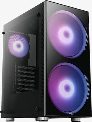 Aerocool Python Gaming Midi Tower Κουτί Υπολογιστή με Πλαϊνό Παράθυρο και RGB Φωτισμό Μαύρο