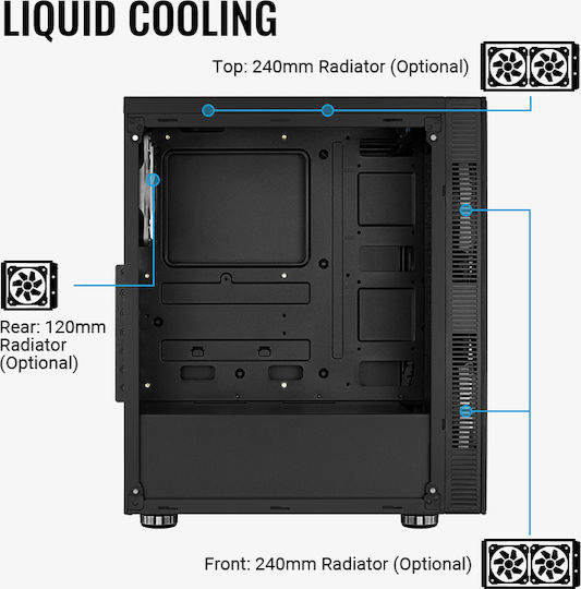 Aerocool Python Gaming Midi Tower Κουτί Υπολογιστή με Πλαϊνό Παράθυρο και RGB Φωτισμό Μαύρο