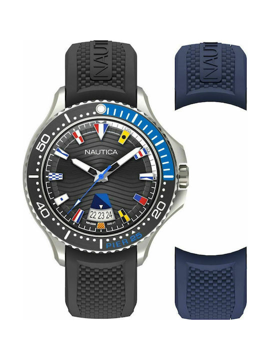 Nautica Flags Watch Battery with Blue Rubber Strap