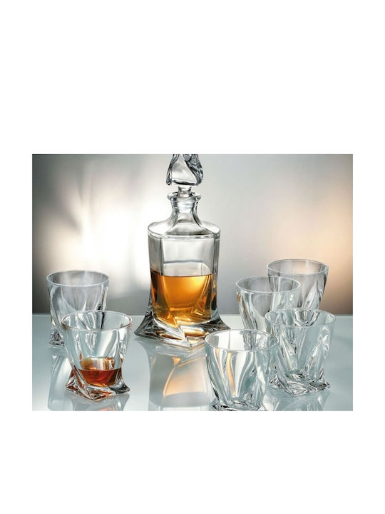 Bohemia Quadro Cristal Carafă de Servire Whiskey 27.9buc cu Dop și Pahare Transparentă 340ml 7buc