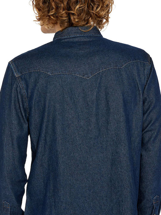 Wrangler Icons Western Men's Shirt Long Sleeve Denim Navy Blue