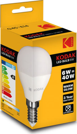 Kodak LED Лампа 6W За Накрайник E14 И Форма G45 Топло Бяло 480 Лумени