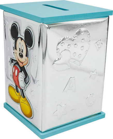 Disney Mickey Mouse Παιδικός Κουμπαράς Μεταλλικός Μπλε 8x8x11.5cm
