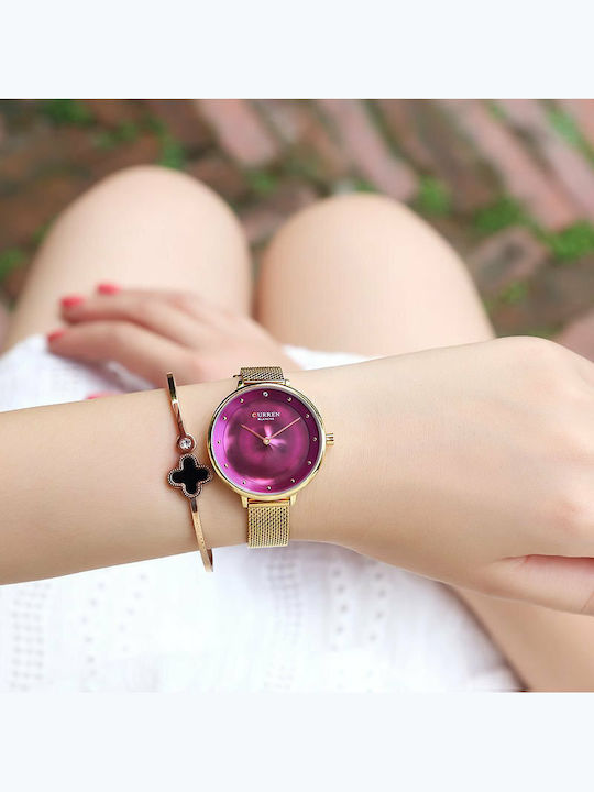 Curren Women's Watch with Metal Bracelet Gold Purple