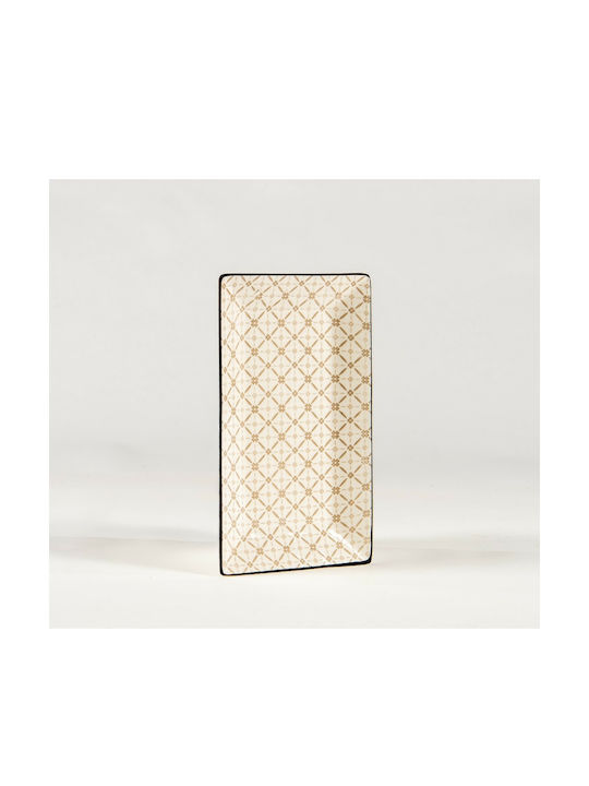 General Trade Appetizer Platter Ceramic White with Grey Print 29x16cm Serving Platter Rectangular White 29x16cm