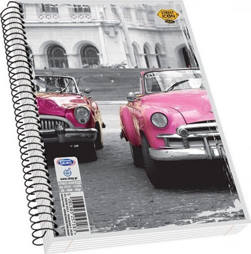 Skag Spiral Notebook Ruled B5 90 Sheets 4 Subjects Street Icons 1pcs (Μiscellaneous Designs/Colors)